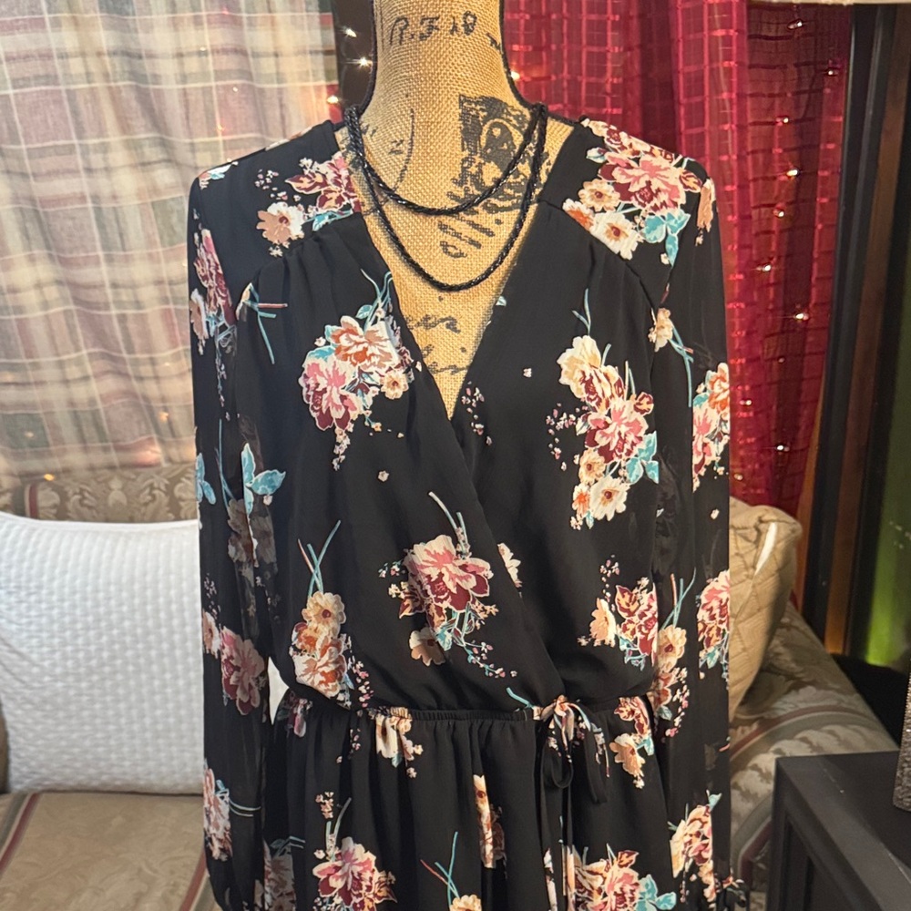 Xhilaration Black Dress with Floral Print